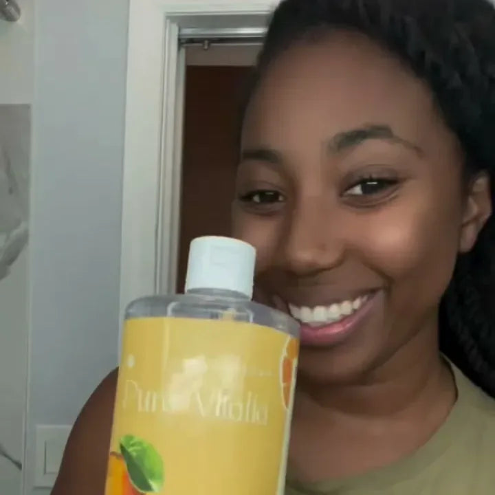 A Pura Vitalia castile soap bottle at home