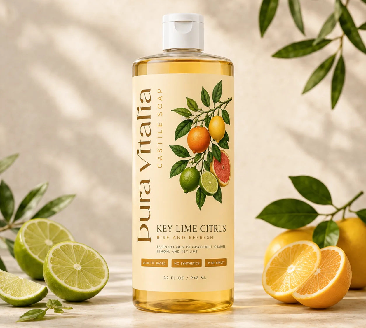 Pura Vitalia Key Lime Citrus castile soap with limes and oranges